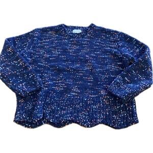 Jun & Ivy Womens S Blue Confetti Chenille Scalloped Hem Crop Sweater Kidcore
